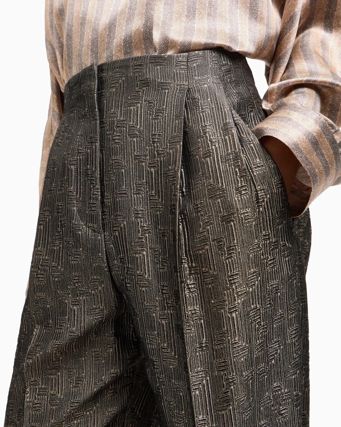 Giorgio Armani Jacquard Silk And Wool Single-pleat Trousers In Brown