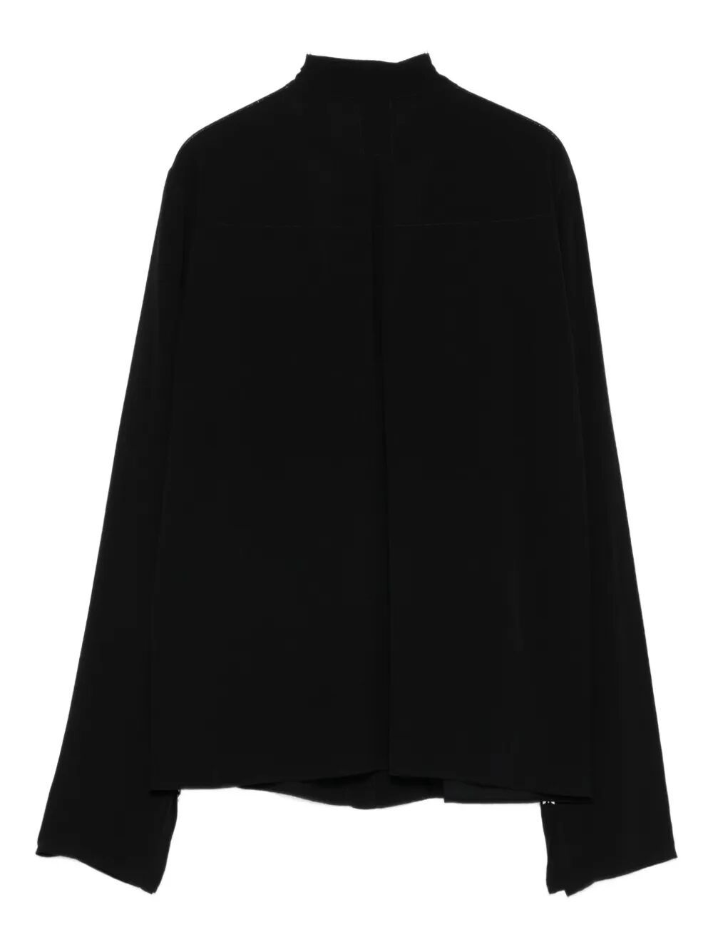 Patrizia Pepe Black High Neck Shirt With Subtle Tie Detail In Black