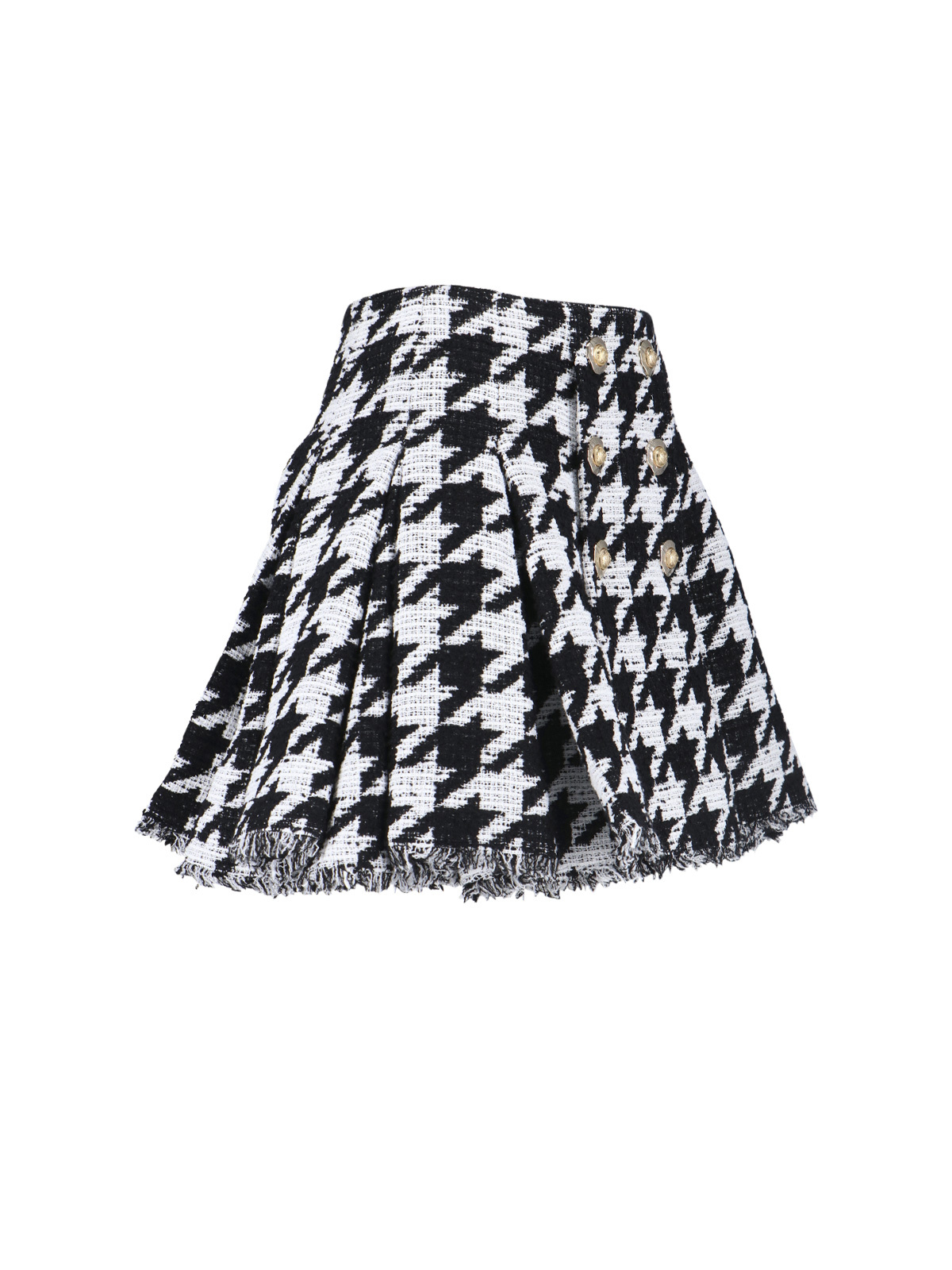 Balmain Houndstooth Check Tweed Flared Skirt In Multi