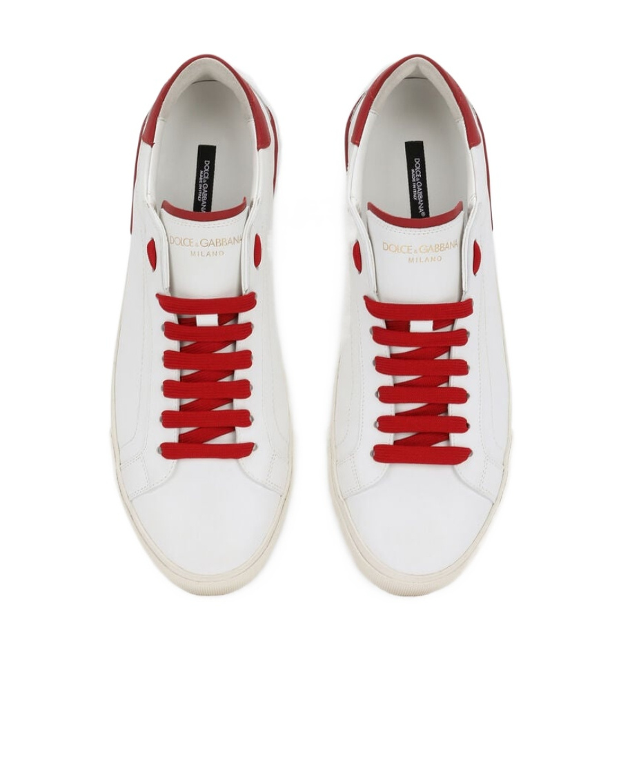 Dolce & Gabbana 'portofino' White And Red Low Top Sneakers With Logo Patch In White