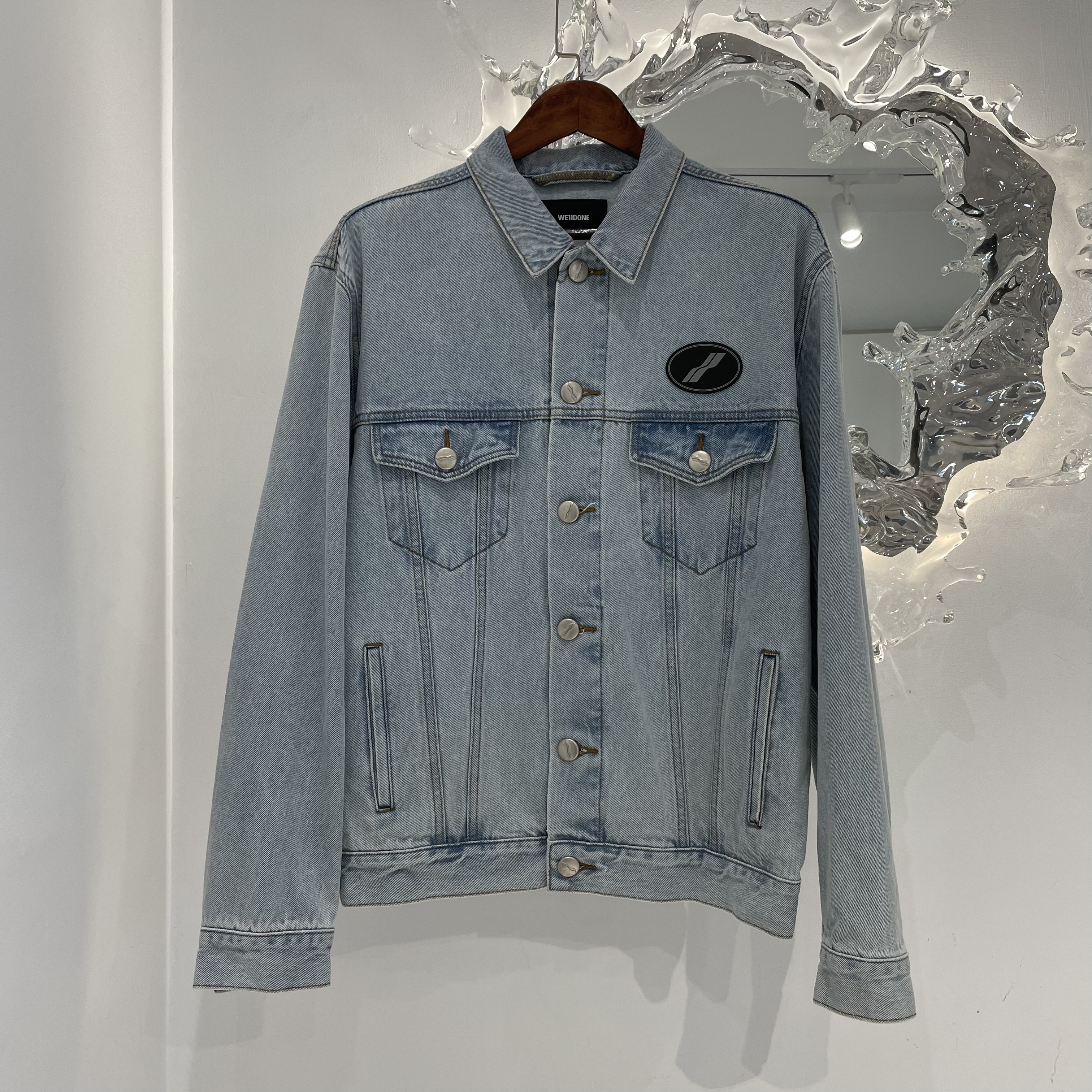 We11 Done Logo-patch Oversized Denim Jacket In Blue