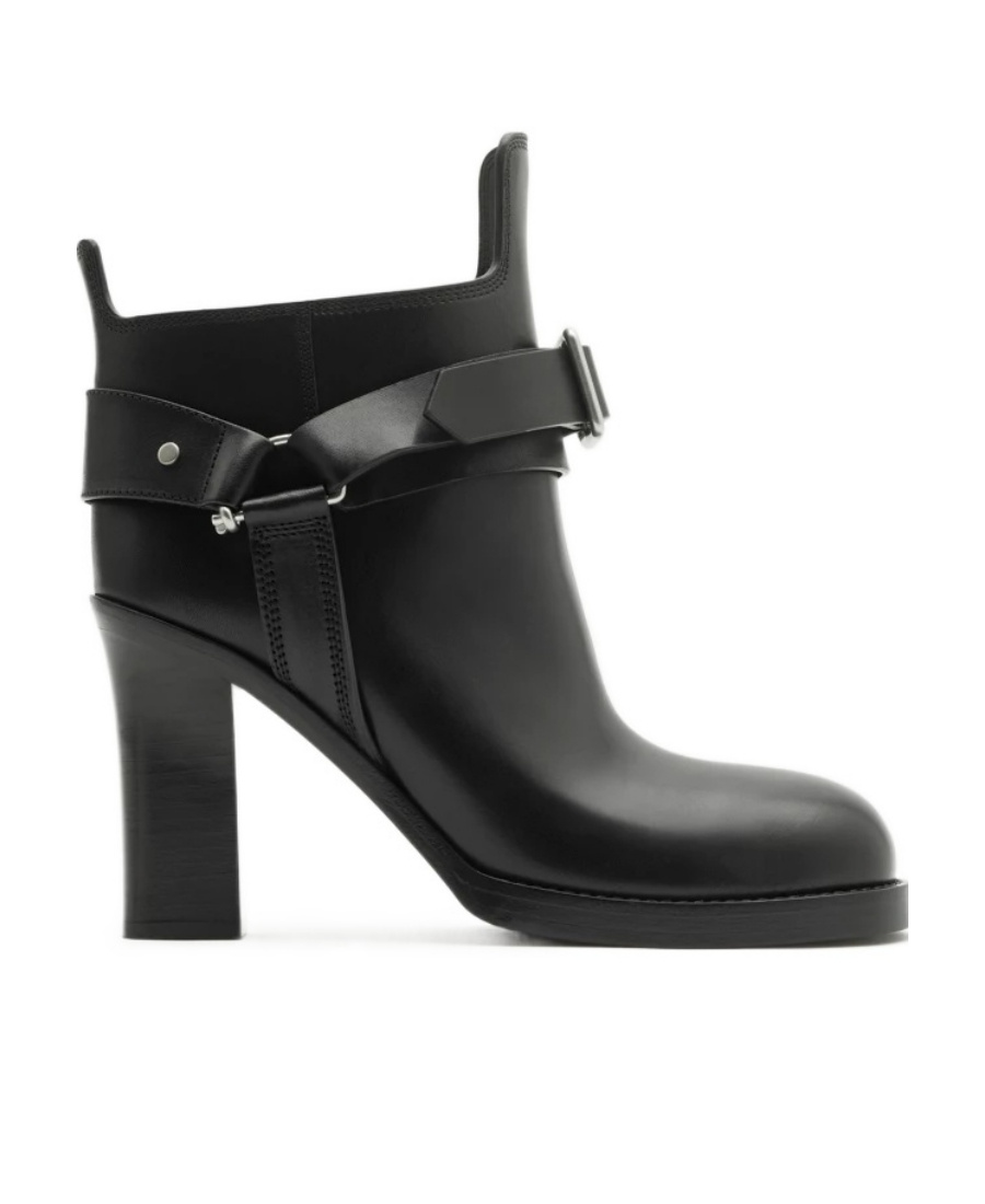 Burberry Buckled 100mm Leather Ankle Boots In Black