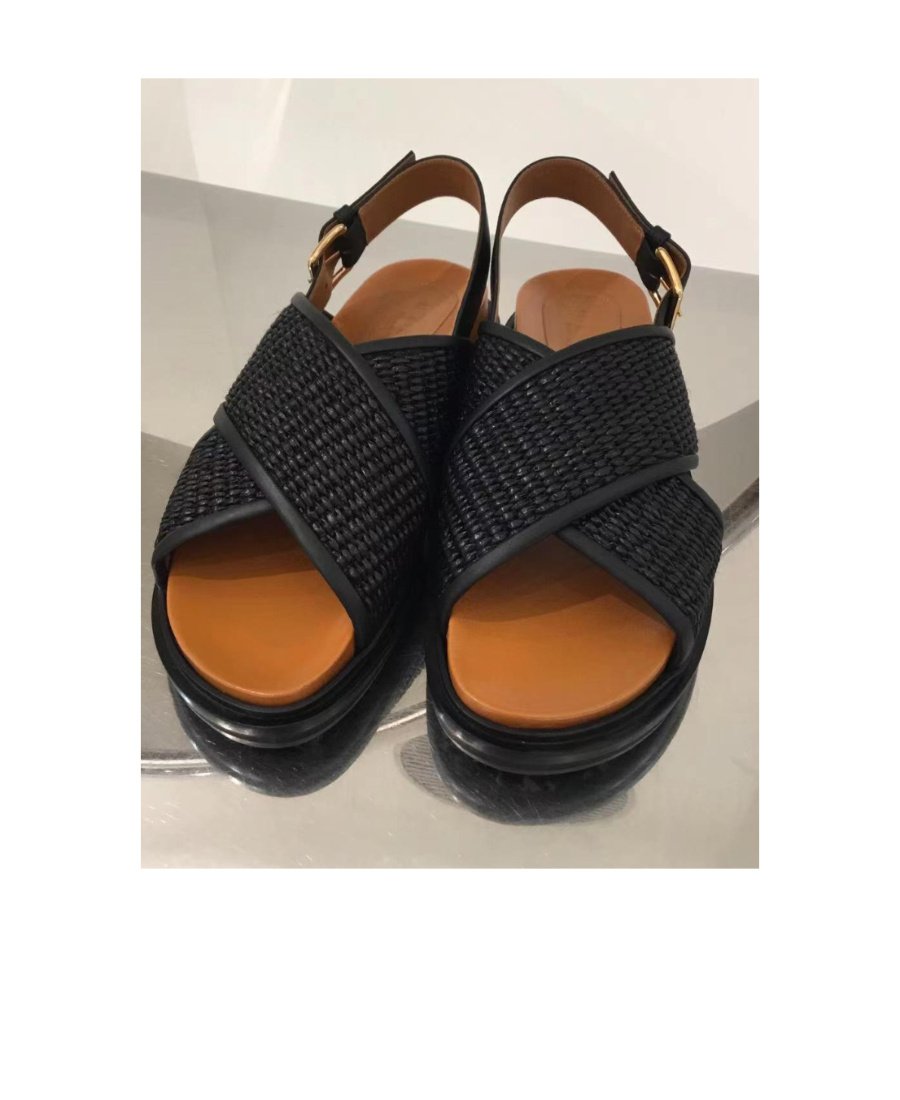 Marni Leather And Raffia Fussbett Sandals In Black