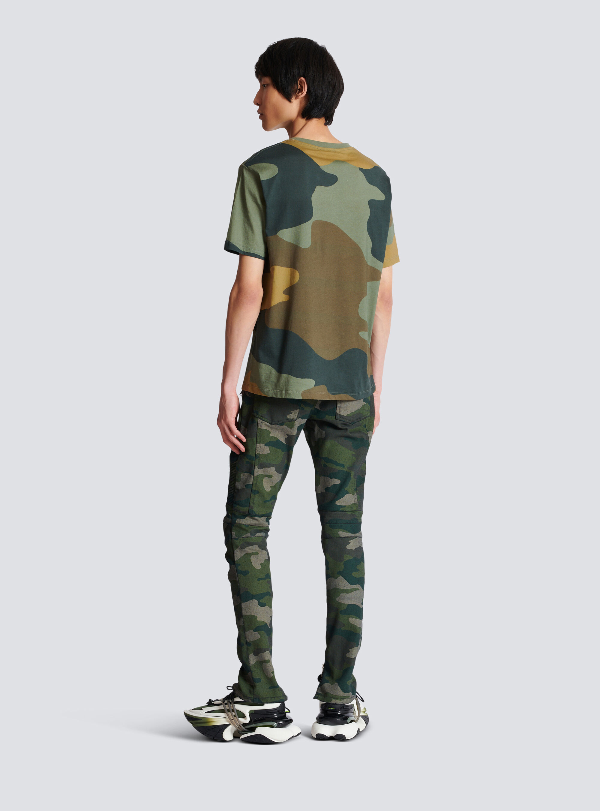 Balmain Camouflage-print Cotton T-shirt In Green