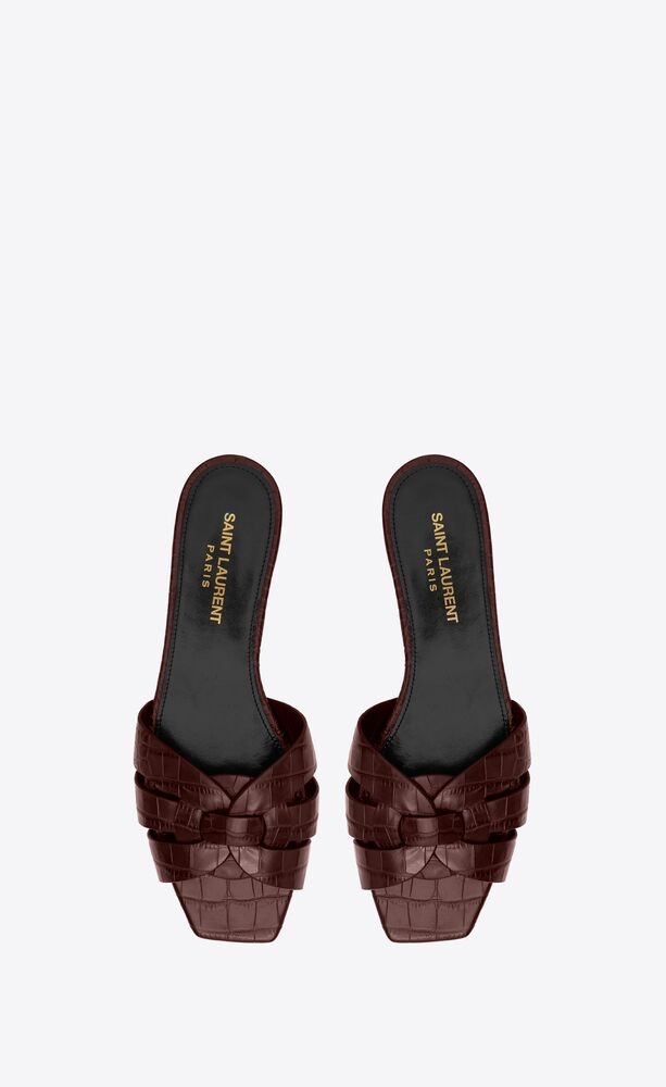 Saint Laurent Nu Pieds Crocodile-embossed Sandals In Red