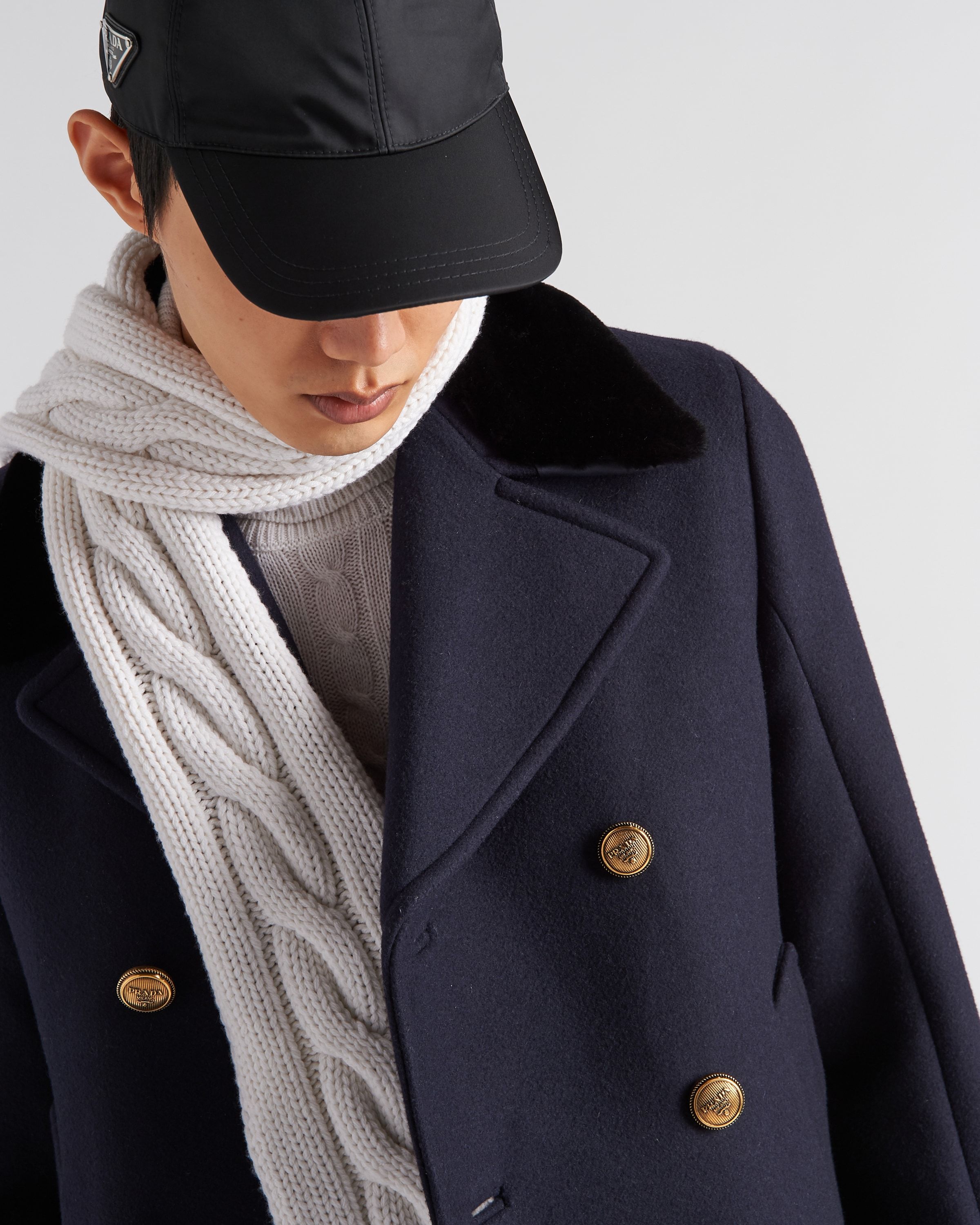 Prada Double-breasted Wool Peacoat In Blue