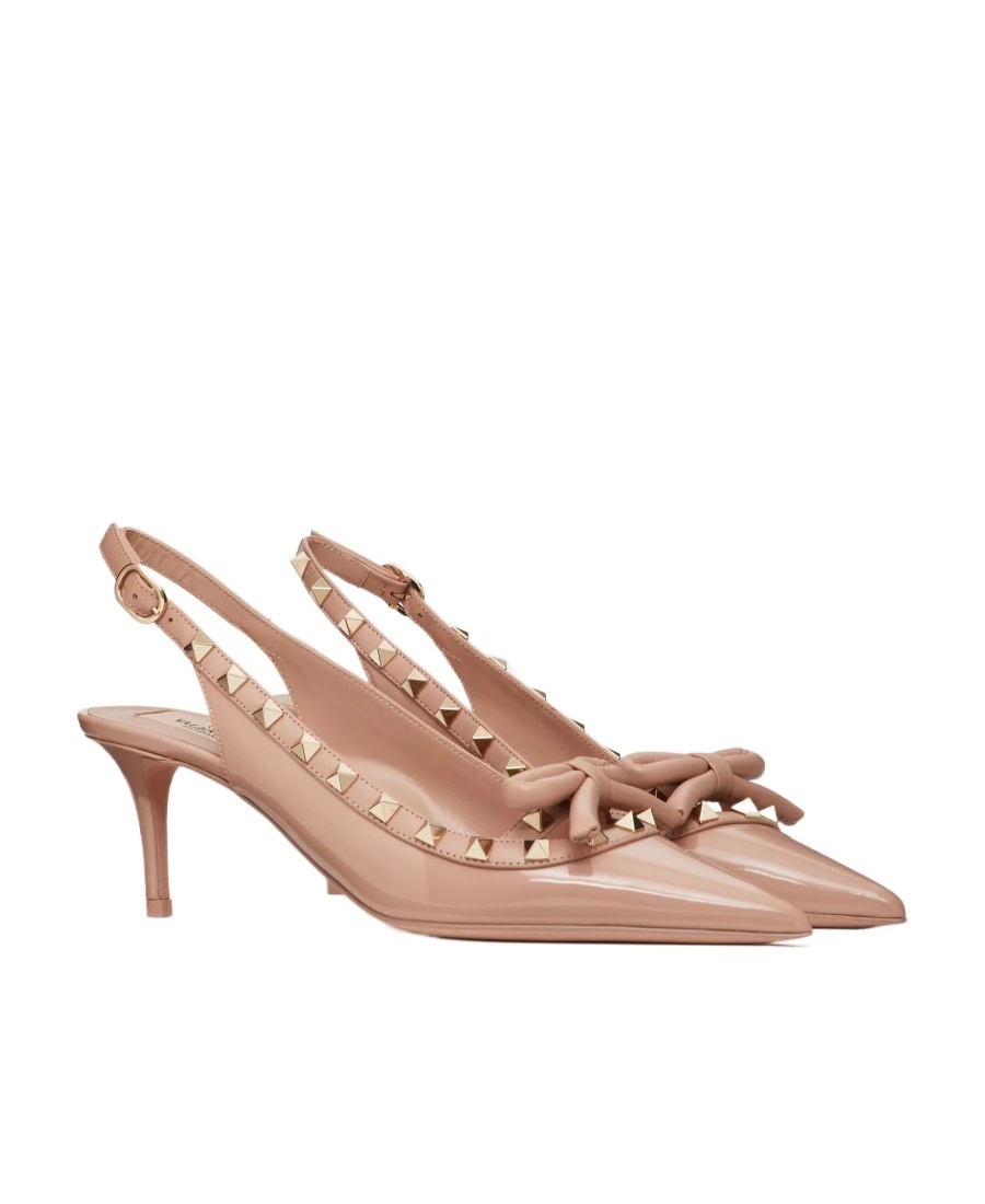 Shop Valentino Rockstud Bow Slingback Patent Leather Pump 60mm In Nude