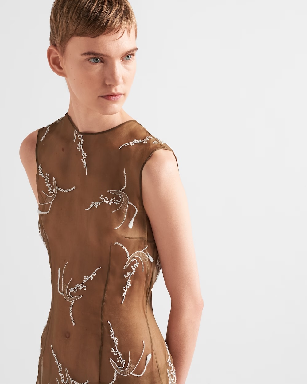 Prada Embroidered Sheer Silk Midi Dress In Green