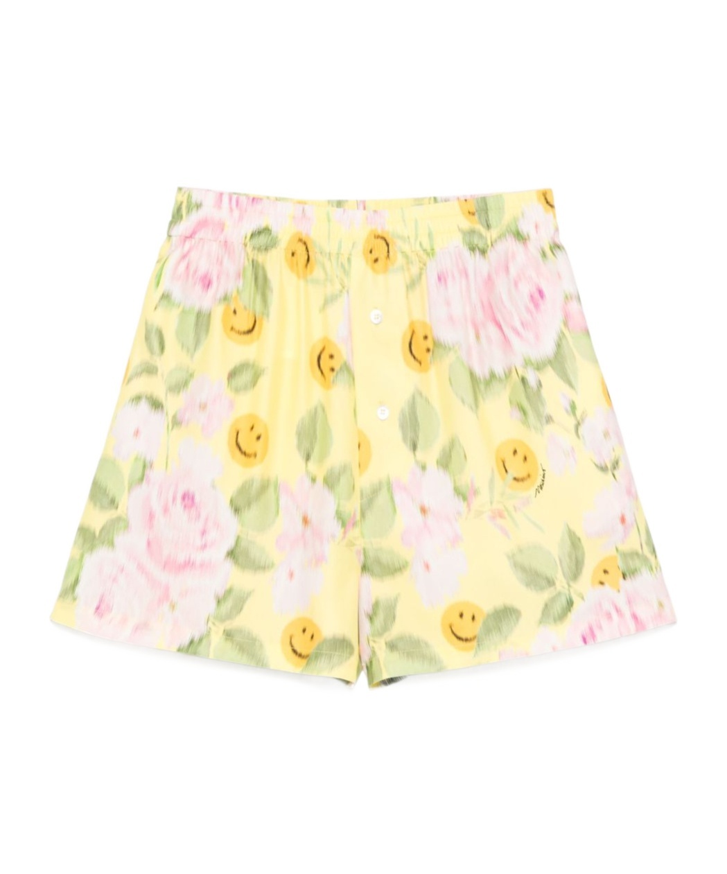 Moschino Elasticated Waistband Floral Print Smiley Face Shorts In Yellow