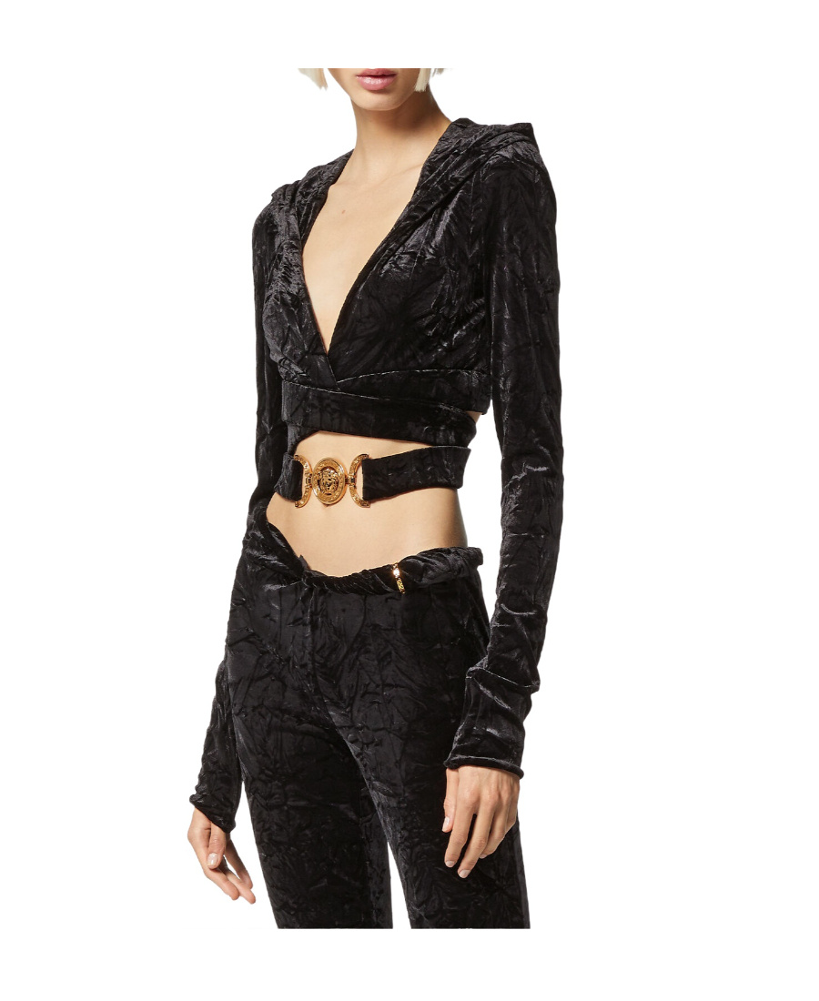 Versace Crossover Velvet-finish Top In Black