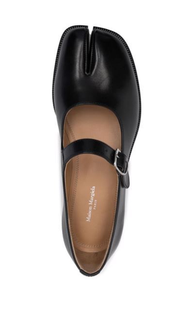 Shop Maison Margiela Tabi Leather Mary Jane Shoes In Black