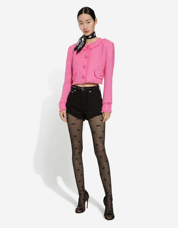 Dolce & Gabbana Rachel Collarless Crop Tweed Jacket In Pink