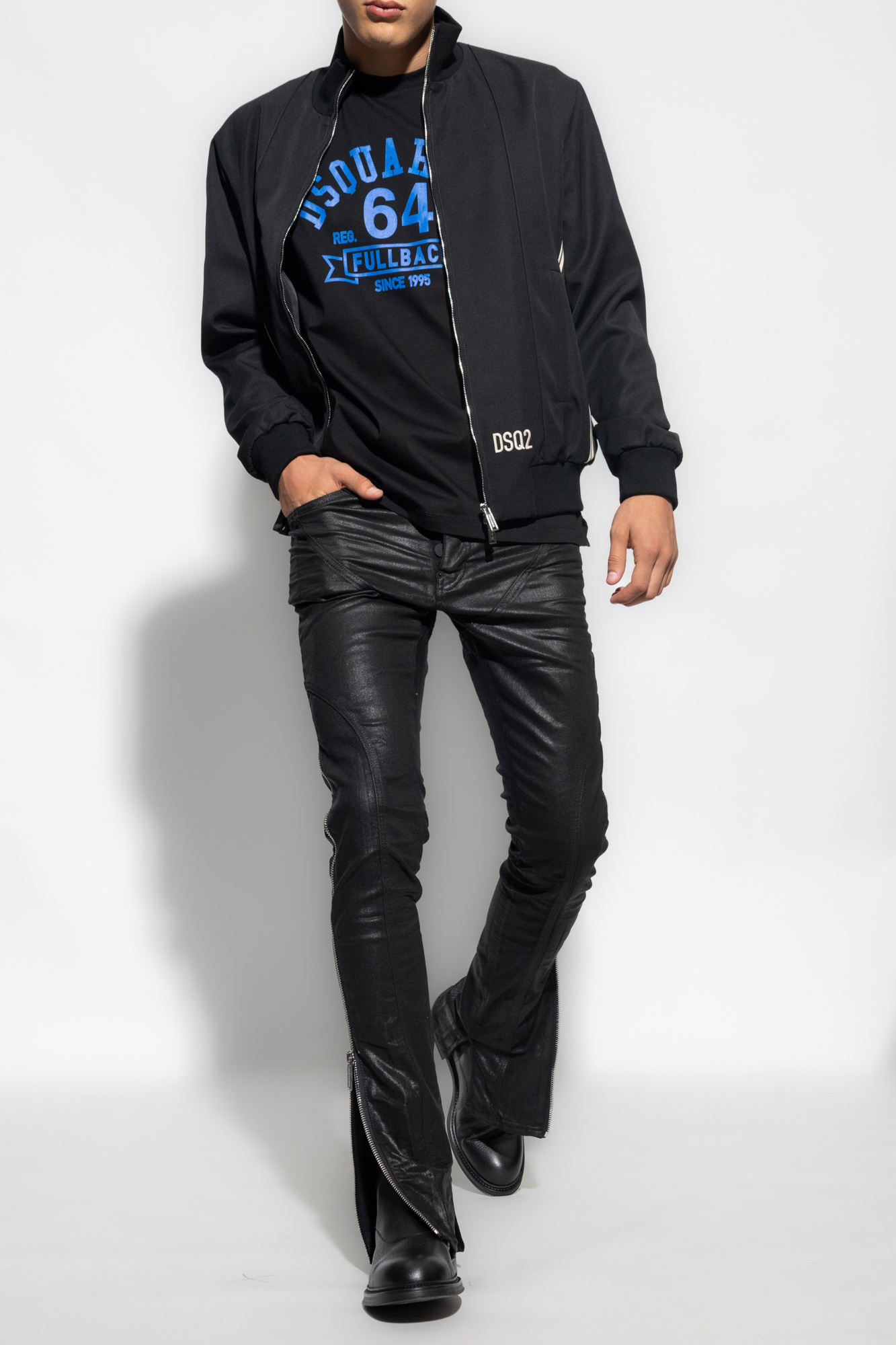 Dsquared2 Hockey Western Black Bomber Jacket In Black