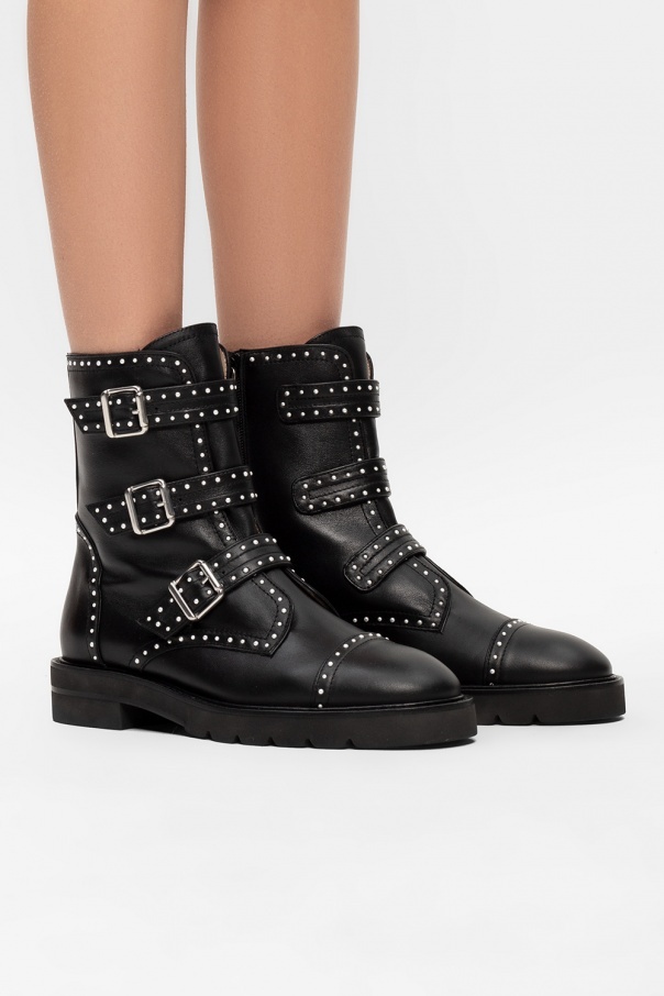 Stuart Weitzman Jesse Lift Studded Ankle Boots In Black