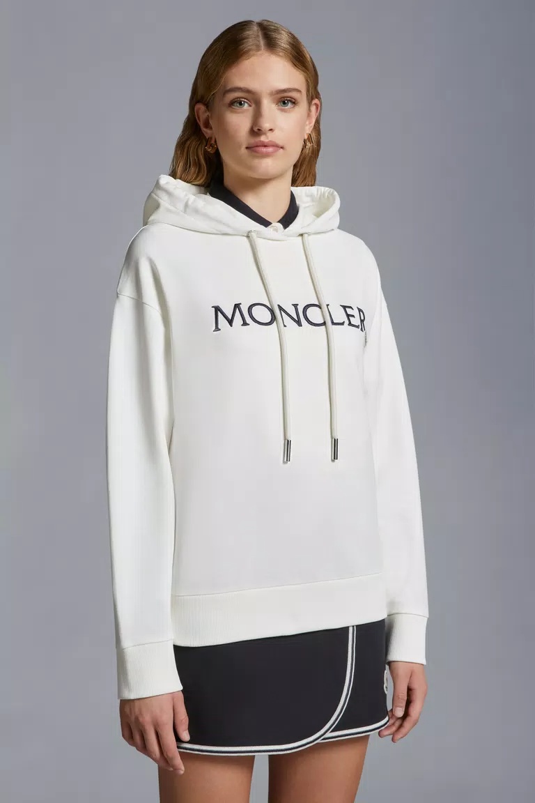 Moncler Logo-embroidered Drawstring Cotton Hoodie In White