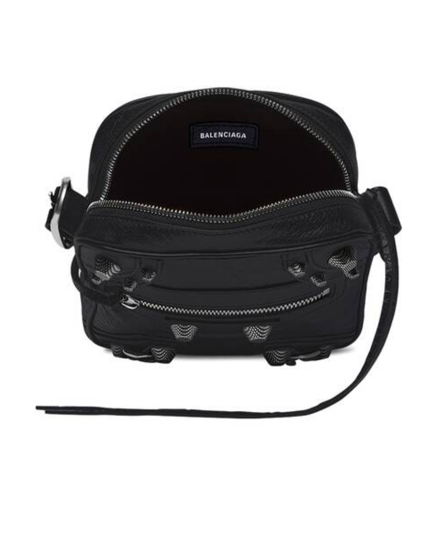 Balenciaga Le Cagole Embellished Textured-leather Messenger Bag In Black