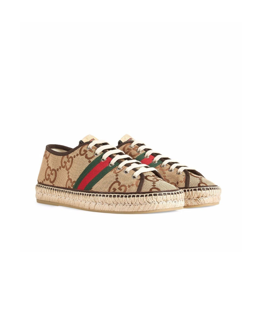 Gucci Jumbo Gg Lace-up Espadriles In Nude