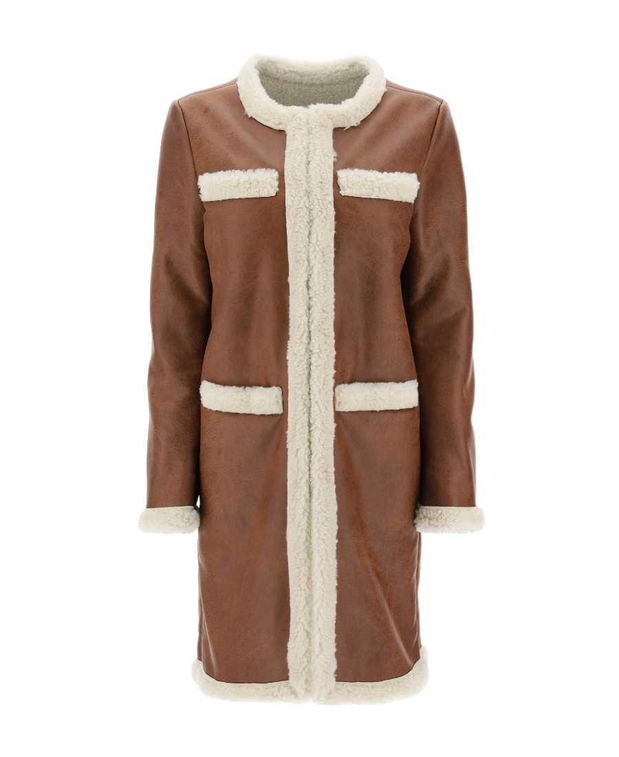Dsquared2 Faux-shearling Collarless Coat In Brown