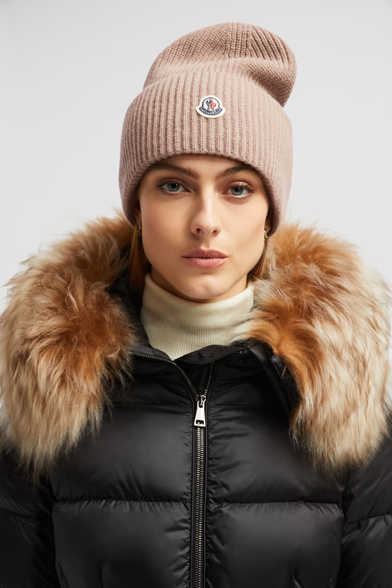 Moncler Wool Beanie In Nude