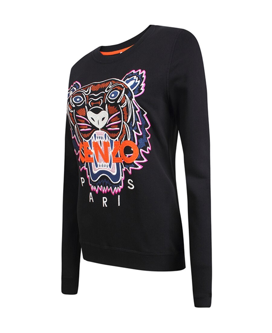 Kenzo Logo Tiger Head Embroidered Sweater In Black