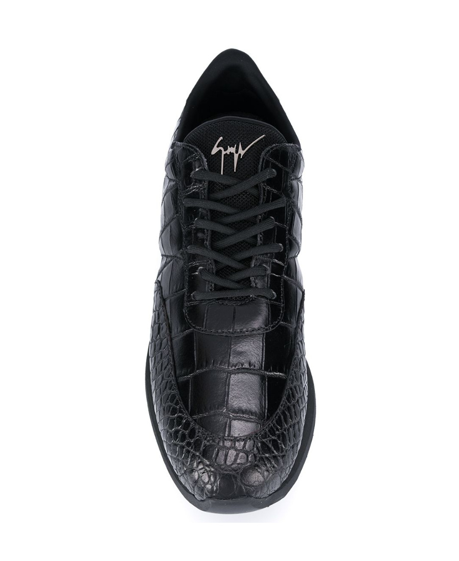 Shop Giuseppe Zanotti Imitation Crocodile Leather Casual Sneakers In Black