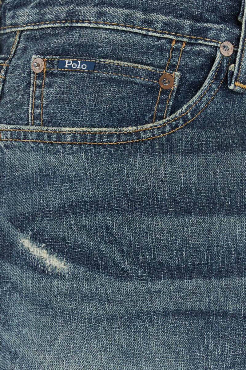 Polo Ralph Lauren Distressed Five-pocket Denim Trousers In Blue