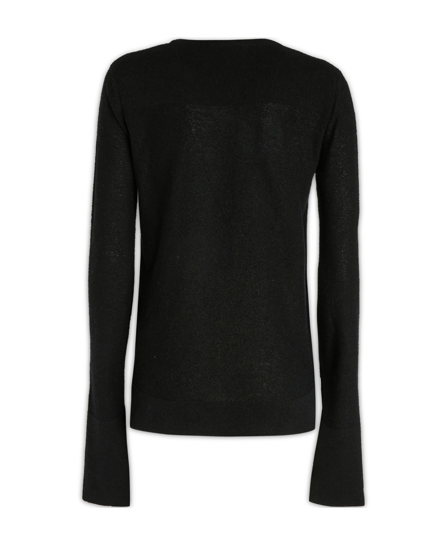 Jil Sander Cotton Blend Crew-neck Sweater With Flared Sleeves In Black