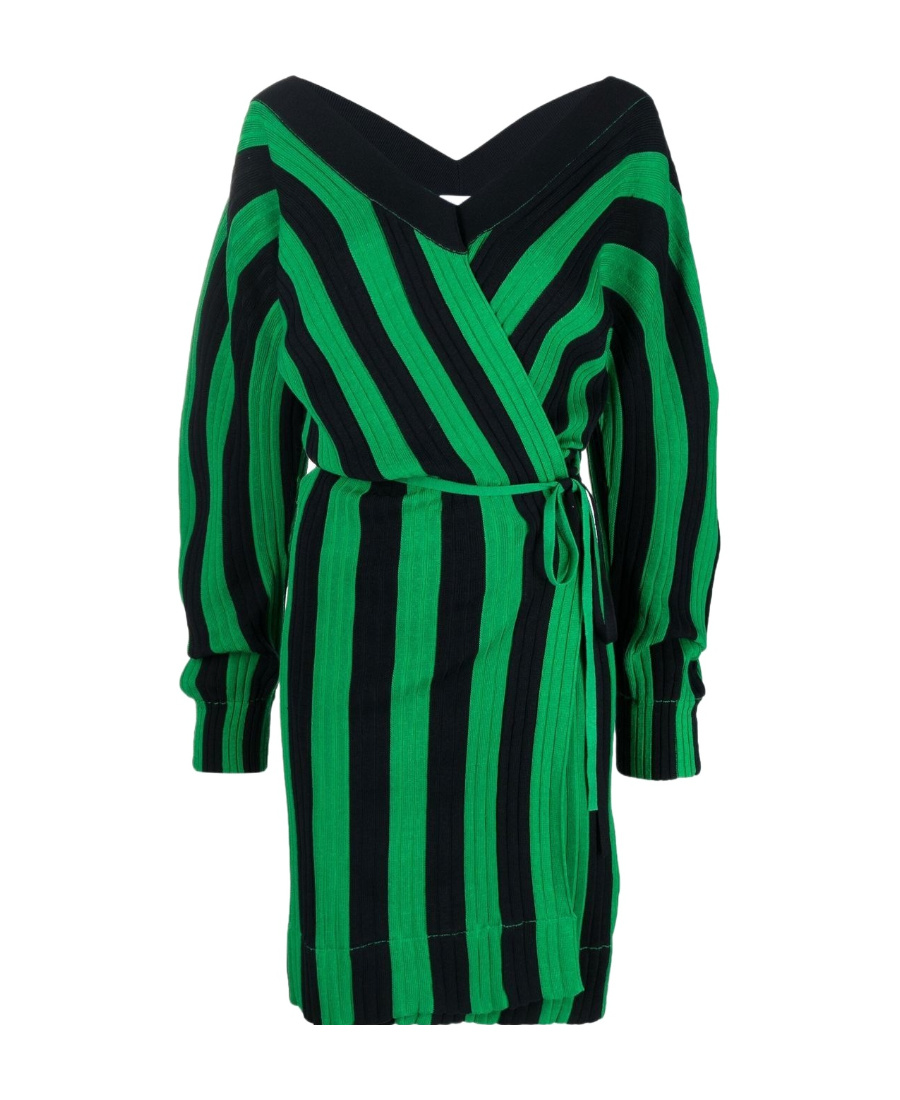 BOTTEGA VENETA STRIPED KNITTED WRAP DRESS 