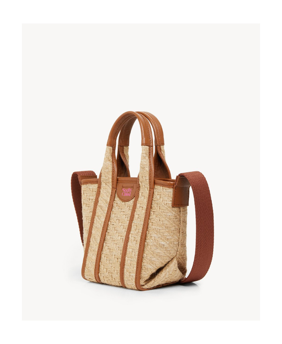 See By Chloé Leather-trimmed Jute Tote Bag In Nude