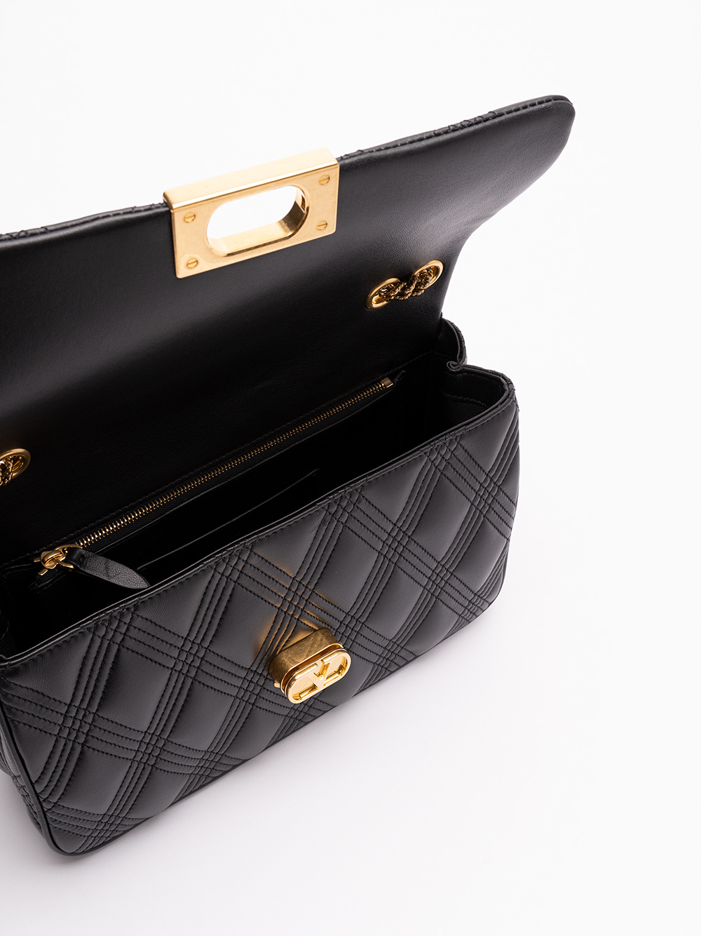 Valentino Borsa A Spalla Trapuntata Nera Con Catena Dorata In Black