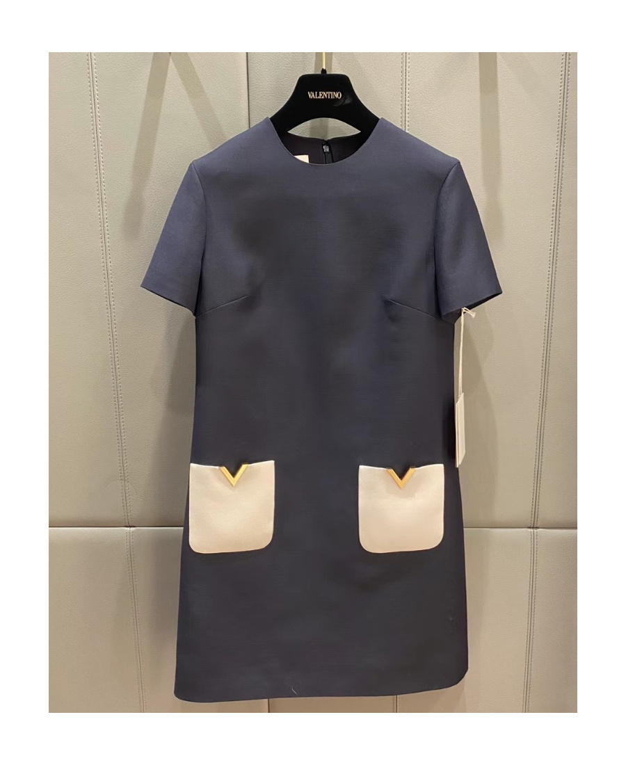 Valentino Crepe Couture Mini Dress With Patch Pockets In Blue