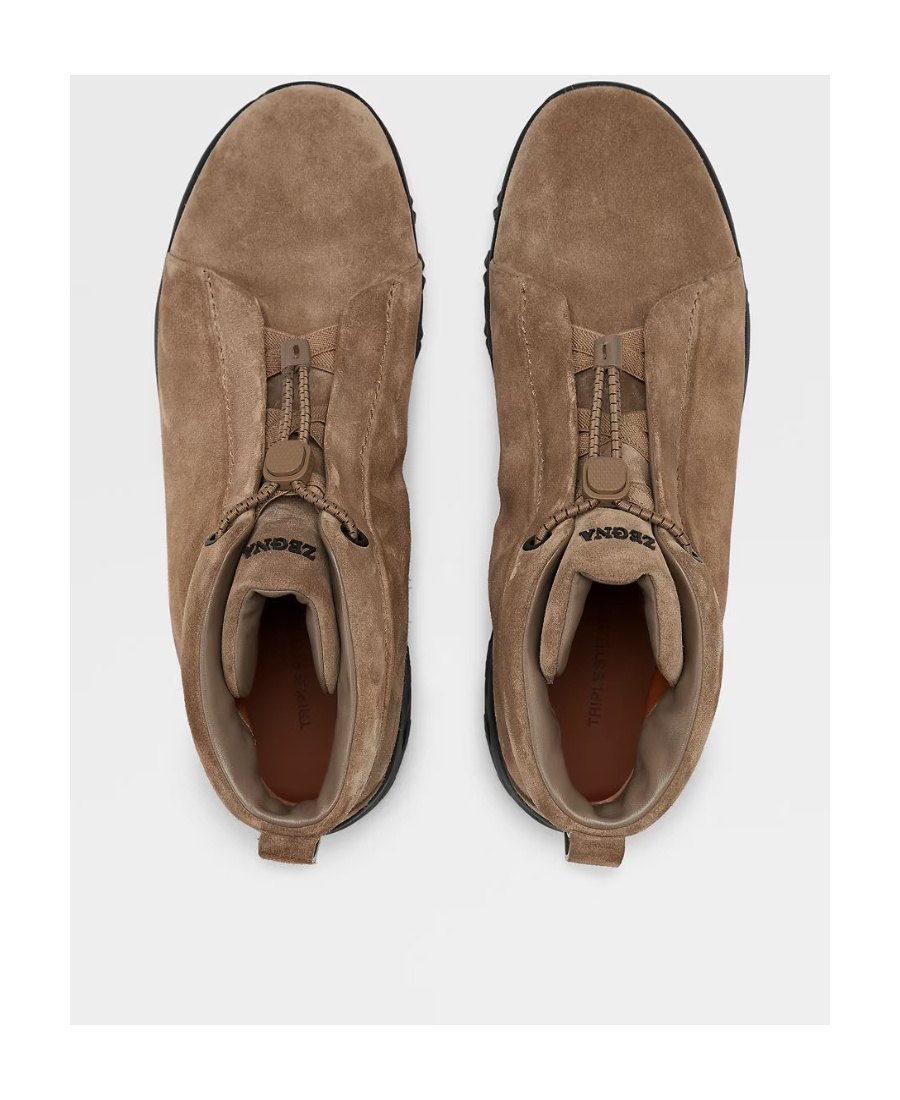 Zegna Triple Stitch Vetta Suede Sneakers In Brown