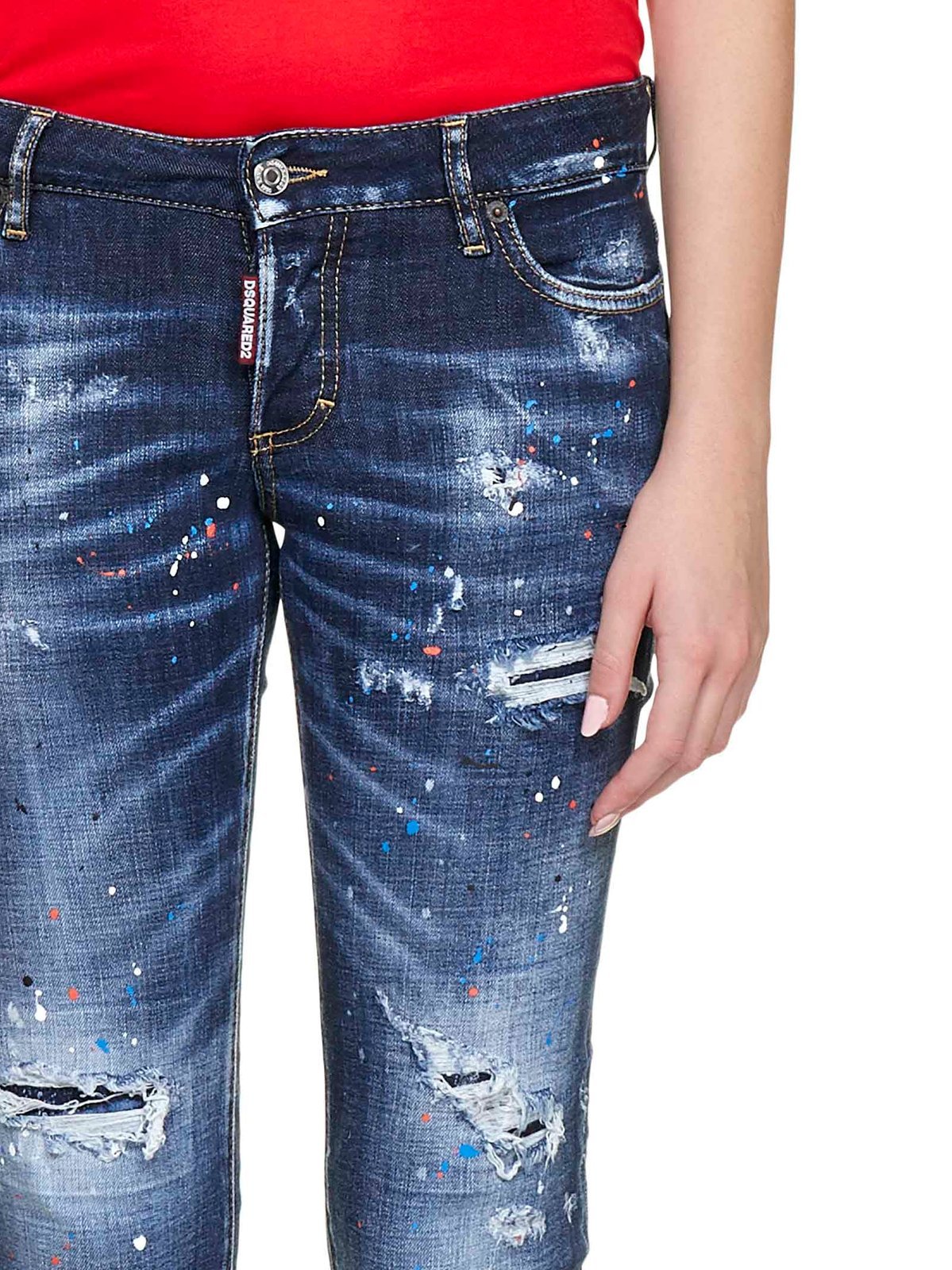 Dsquared2 Blue Cropped Distressed Denim Jeans In Blue