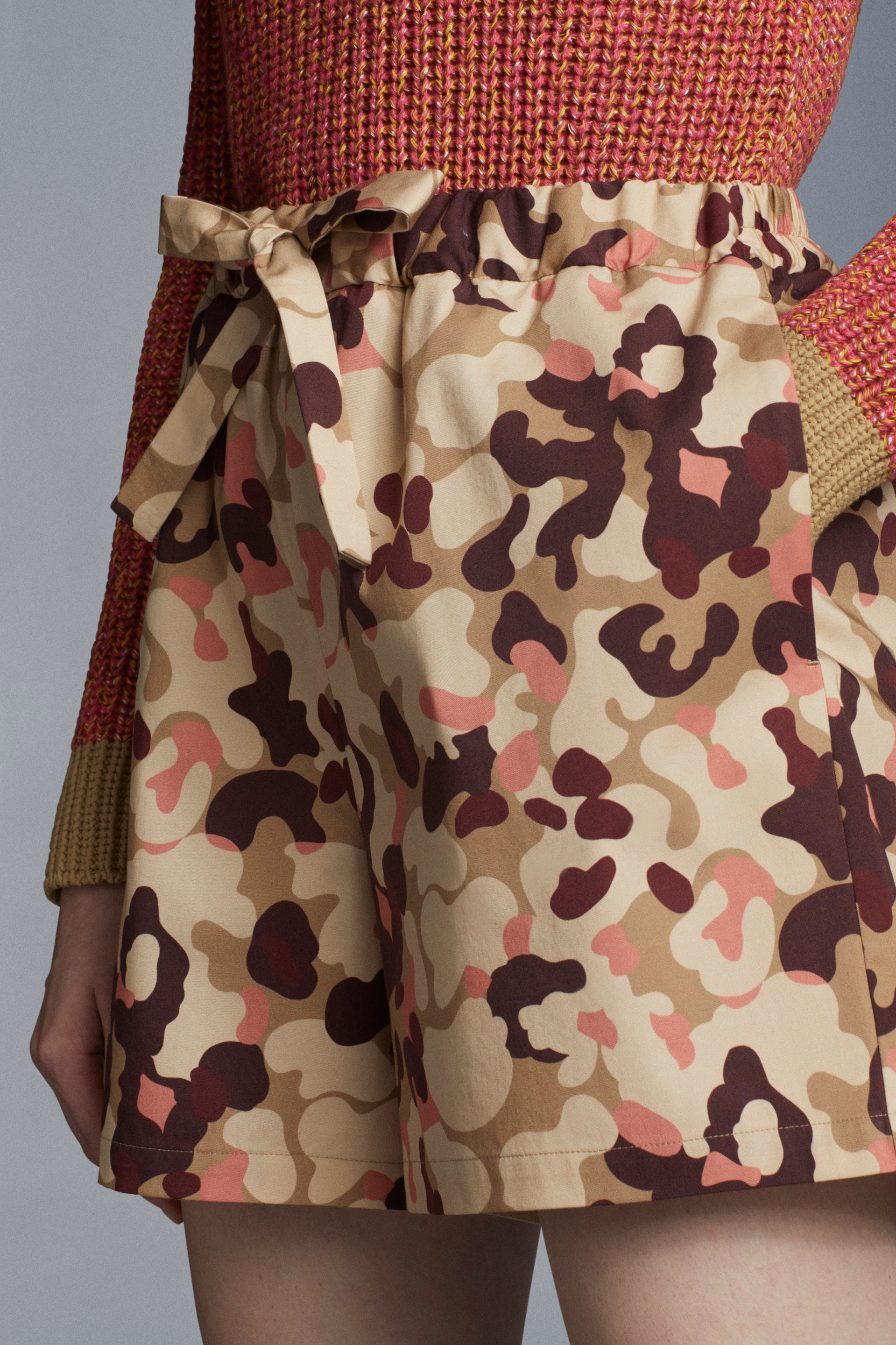 Moncler Tie-waist Camouflage-print Shorts In Nude