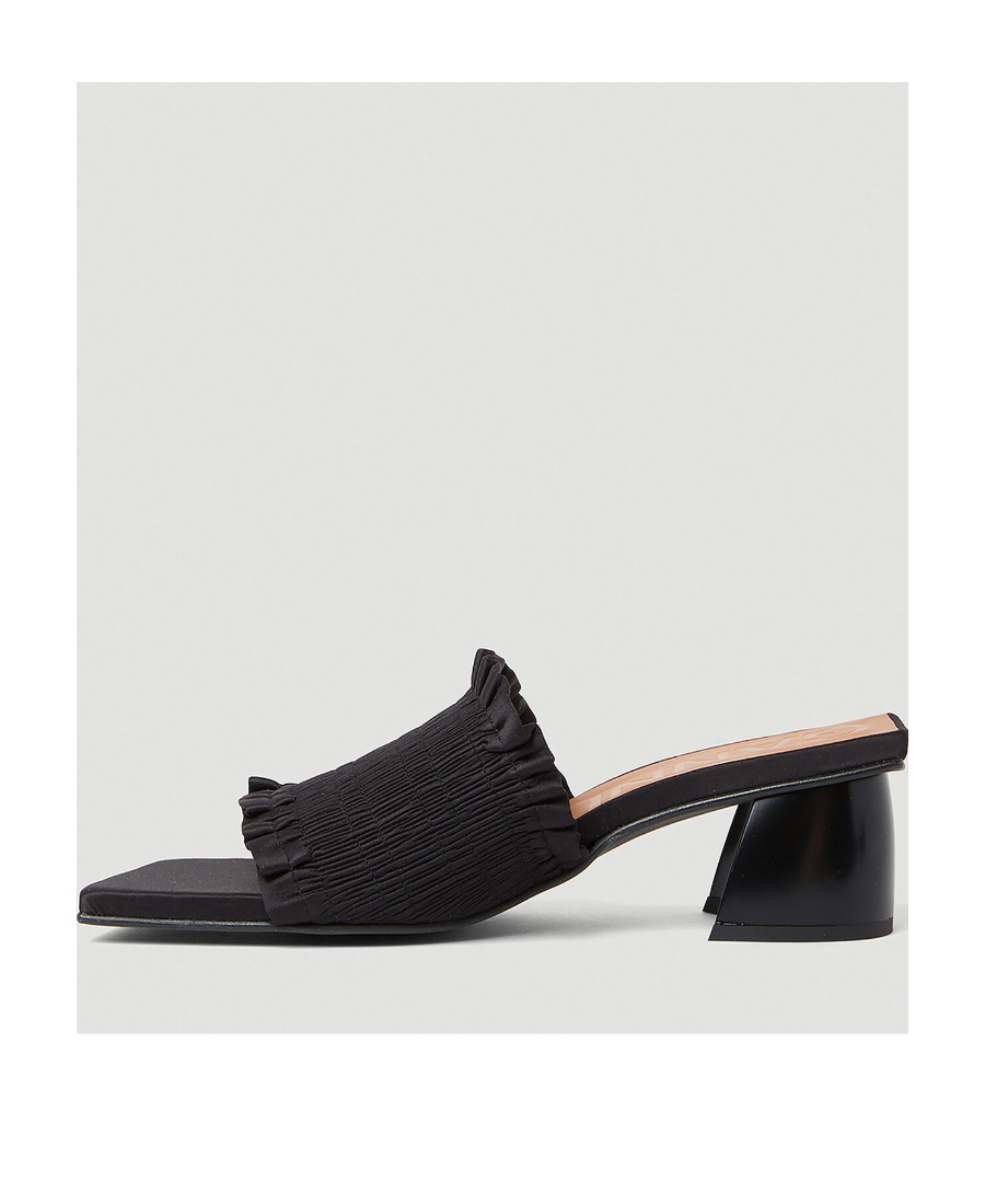 Shop Ganni Shirred Satin Mules In Black