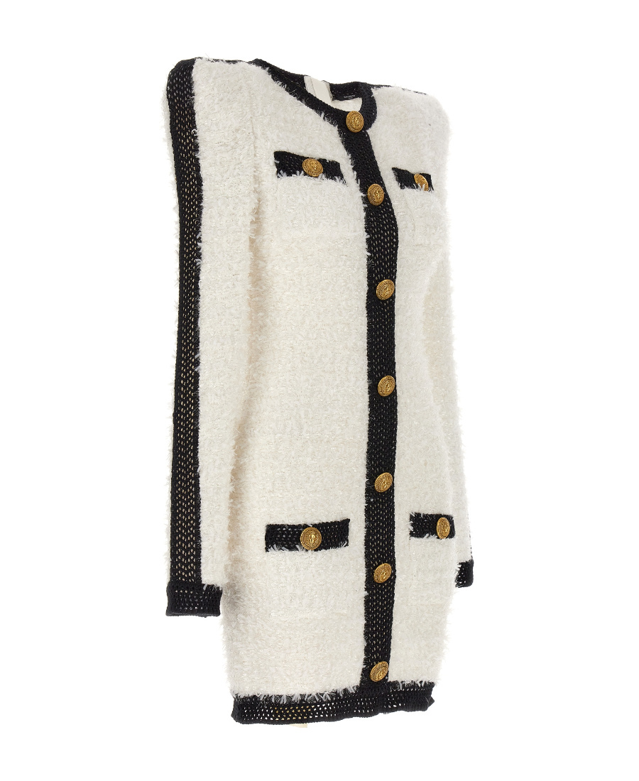 Balmain Contrasting-trim Bouclé Minidress In White