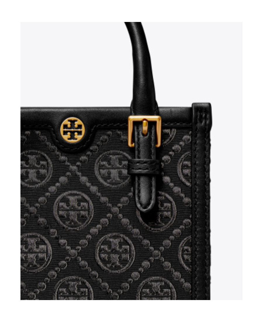 Tory Burch Mini T Monogram Canvas Tote Bag In Black