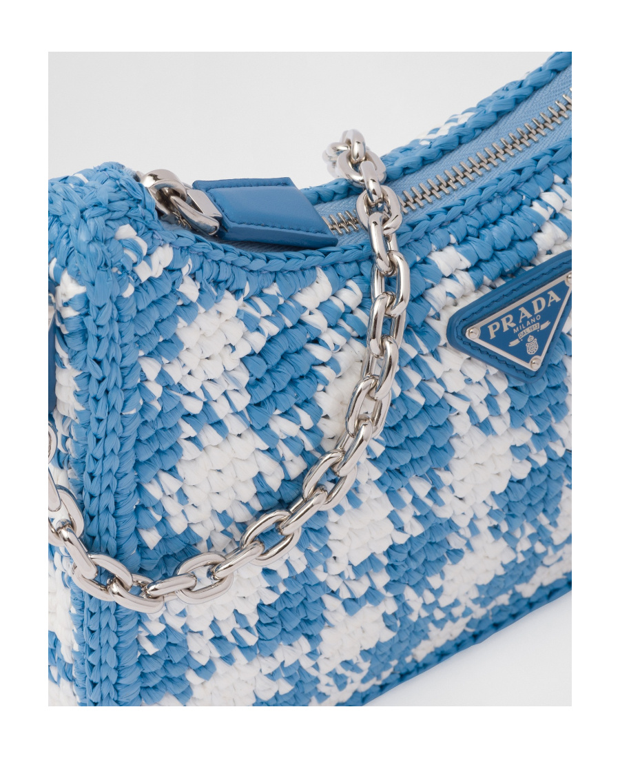 Prada Re-edition Raffia Mini-bag In Light Blue