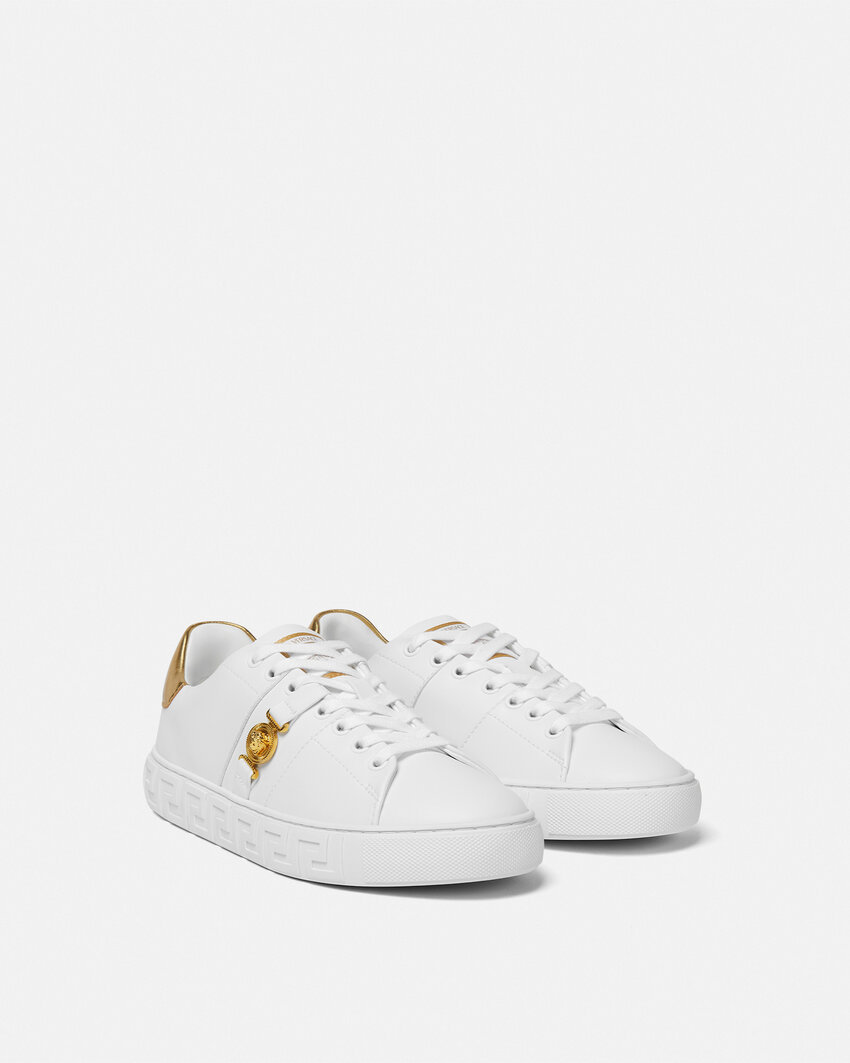 Versace Greek-key Emblem Sneakers In White