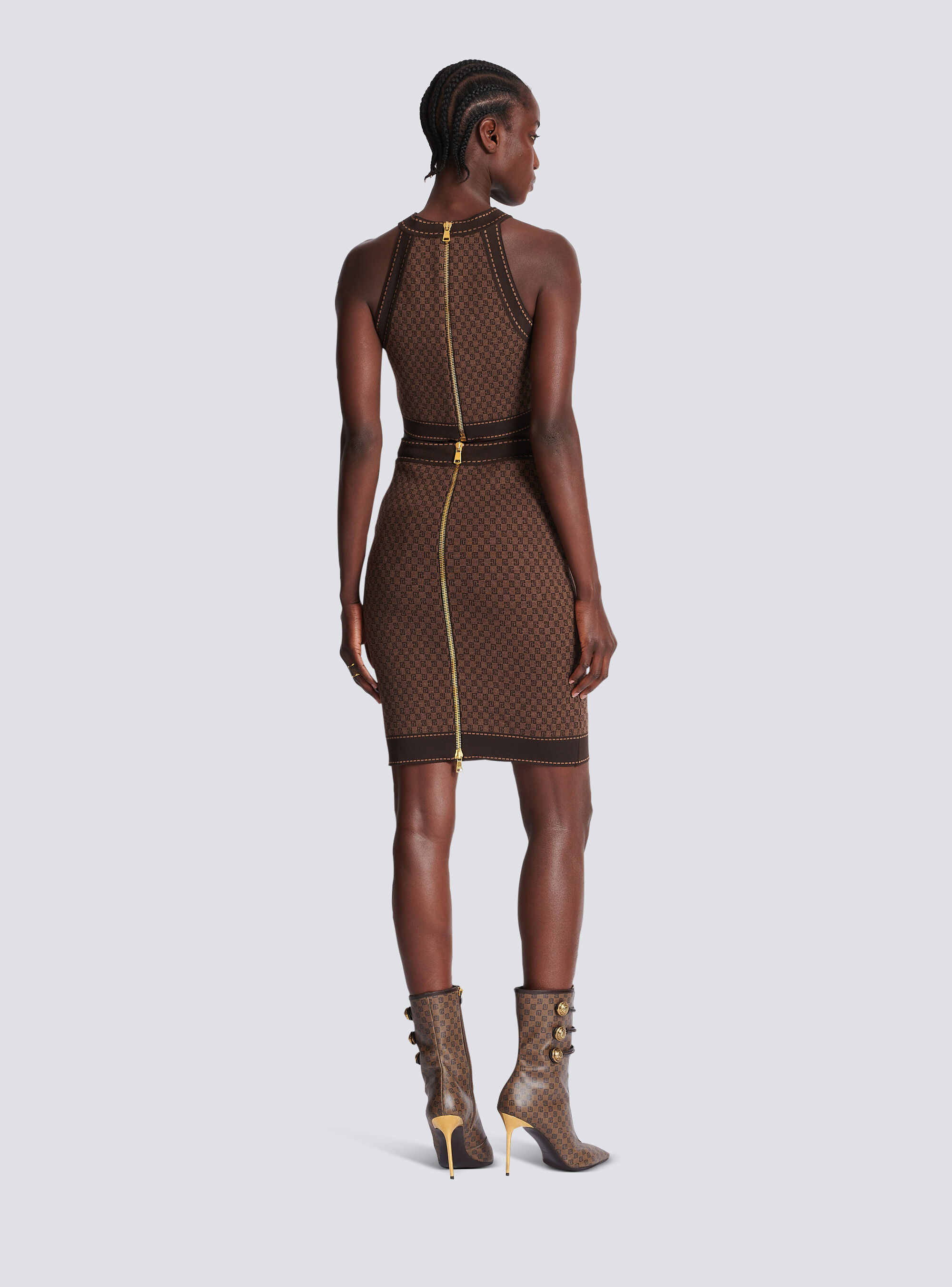 Balmain Brown Mini Monogram Midi Skirt In Brown