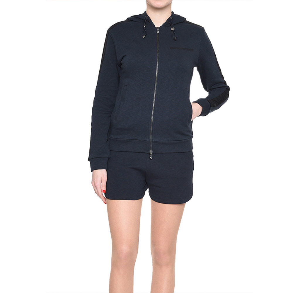 Emporio Armani Logo Hooded Casual Coat In Blue