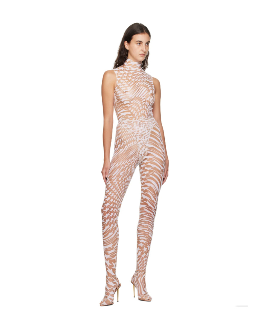 Mugler Beige Star Bodysuit In Nude