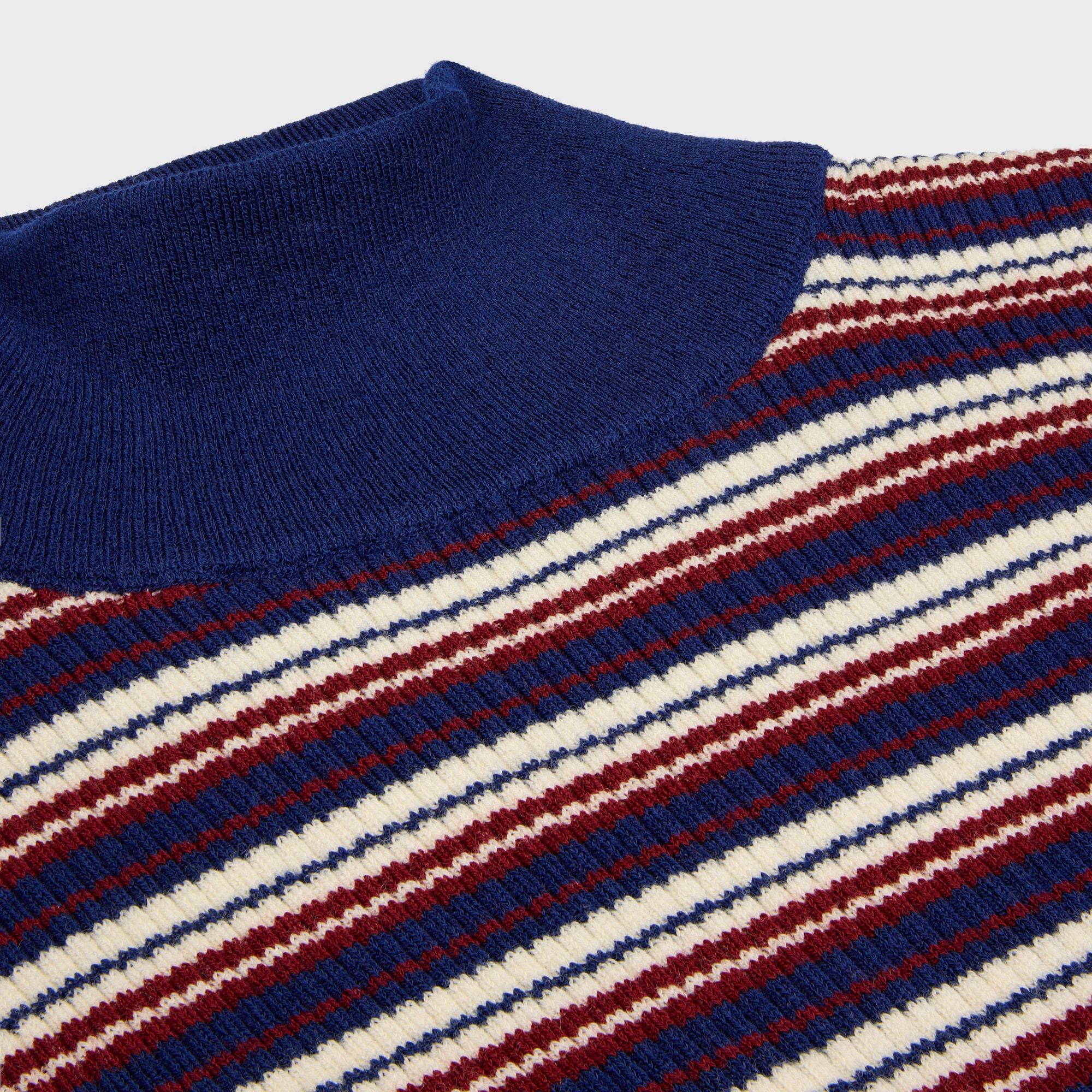 Celine Turtleneck Sweater In Striped Ribbed Wool In Blue