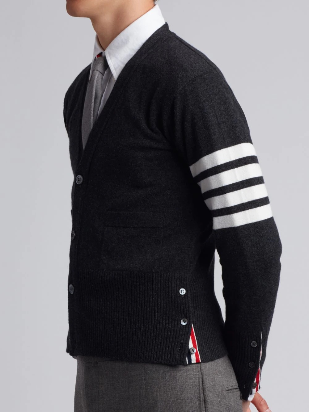 Thom Browne Milano Stitch V Neck Cardigan With 4 Bar In Fine Merino Wool Clothing In Black