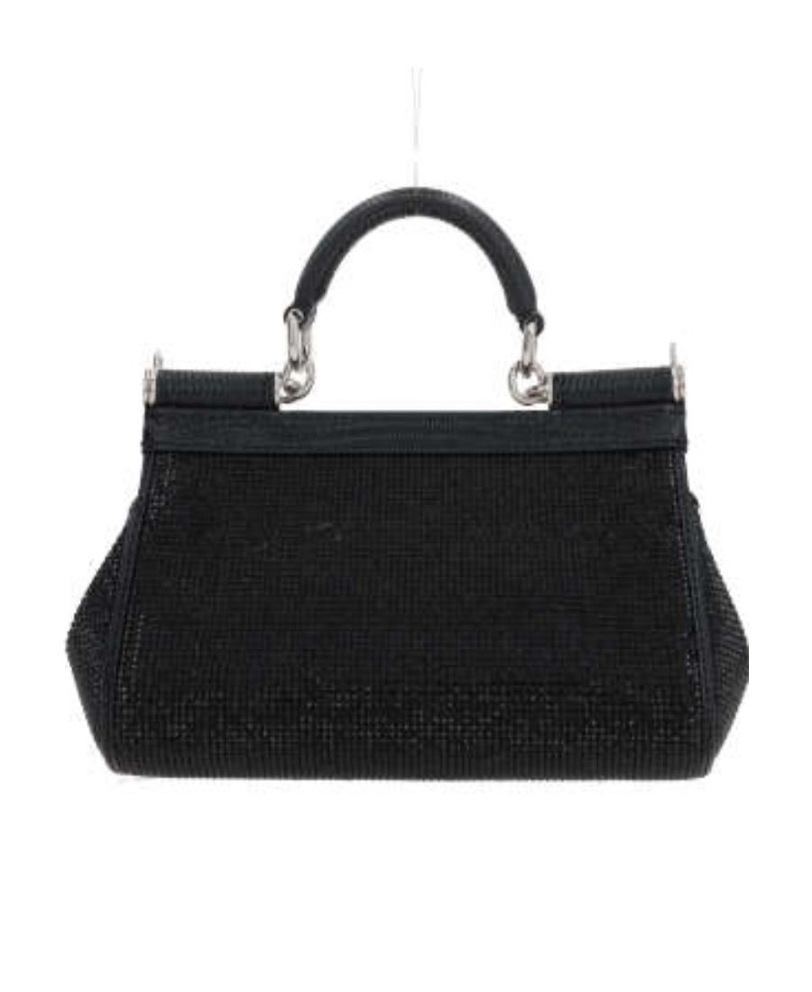 Dolce & Gabbana Small Sicily Rhinestone-embellished Shoulder Bag In Black