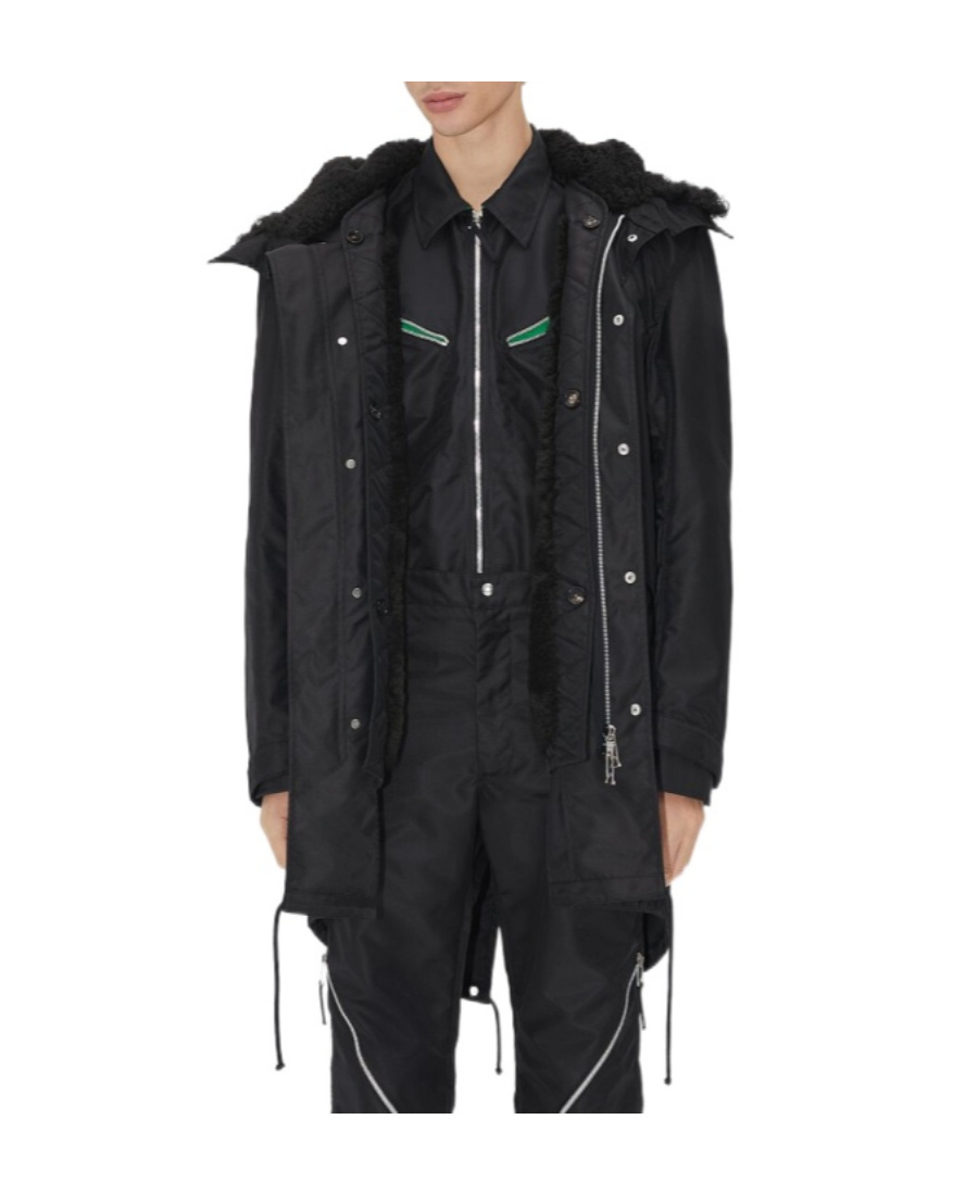 Bottega Veneta Shearling Hooded Parka In Black