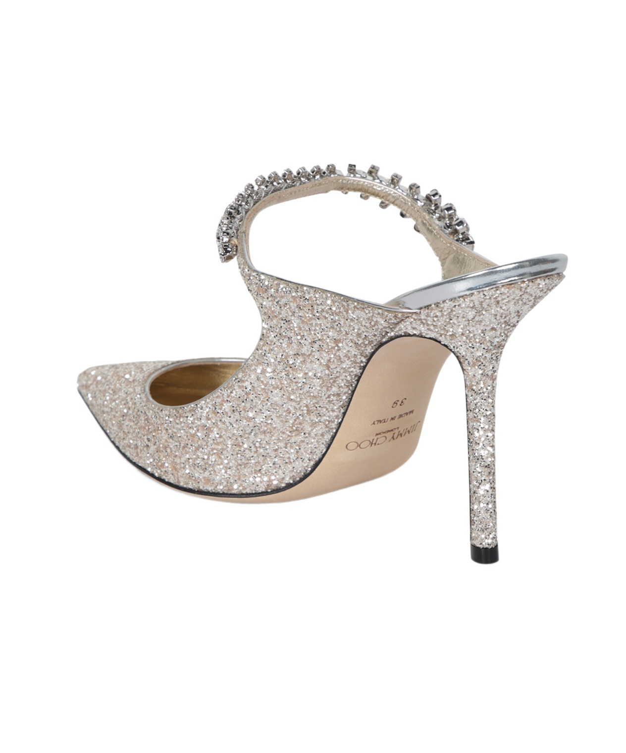 Jimmy Choo Embellished Glitter Pointed Toe Sandals In Gray