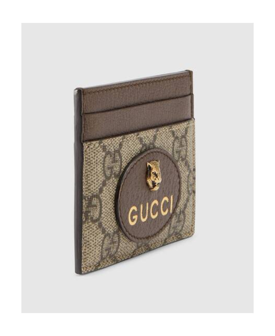 Gucci Gg Supreme Feline Head Cardholder In Brown
