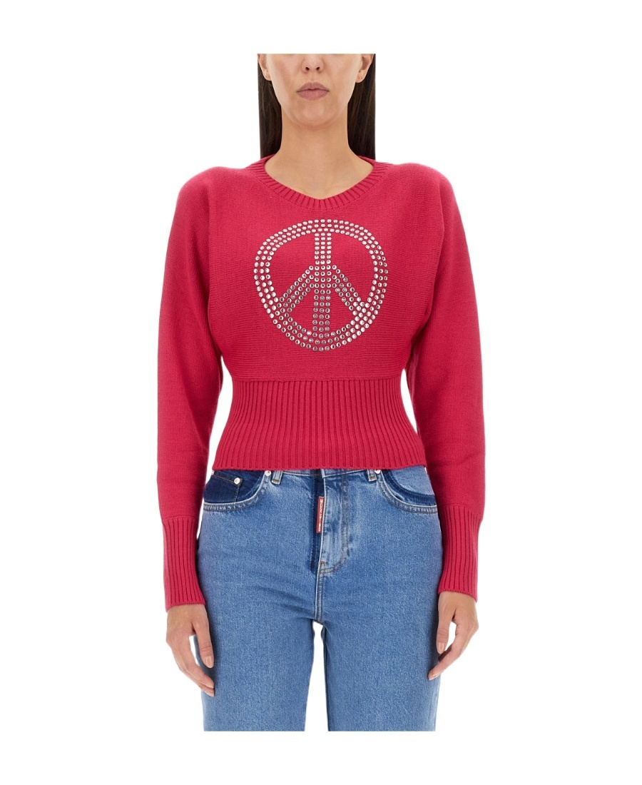 Moschino Peace Symbol Embellished Knitwear With Long Sleeves In Red
