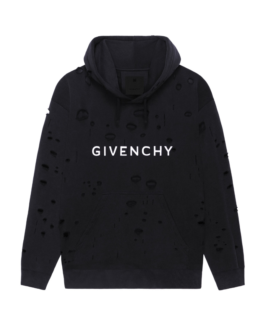 GIVENCHY GIVENCHY DISTRESSED LOGO PRINTED DRAWSTRING HOODIE